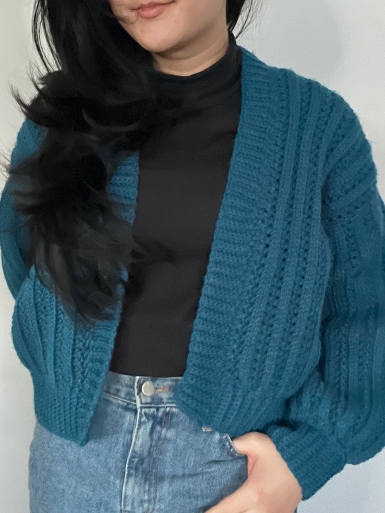 Handmade Sweaters - Chunky Teal Cable-Knit Women's Cardigan Sweater